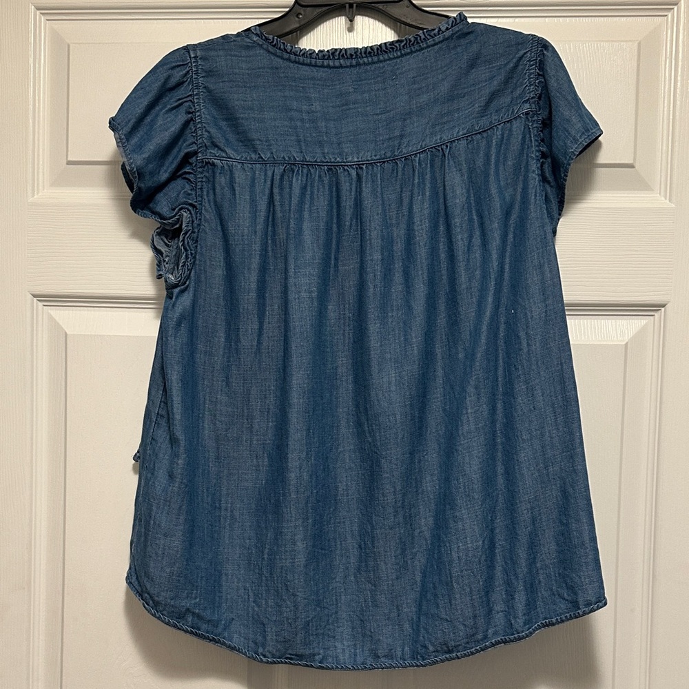 LC Lauren Conrad Indigo Blouse with Ruffle Detail - Picture 4 of 5